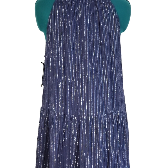 Apiece Apart Nissi Blue Metallic Tiered Maxi Halter Dress Small New With Tags - Picture 9 of 16